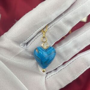Murrina Murano Venezia Blue Heart Pendant Necklace – Authentic Murano Glass